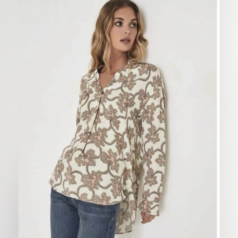 REISS  Suki Printed Overhead Long Sleeve‎ Shirt Size 8